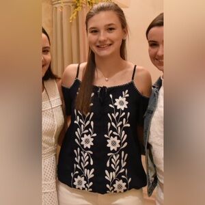 Navy blue off the shoulder blouse